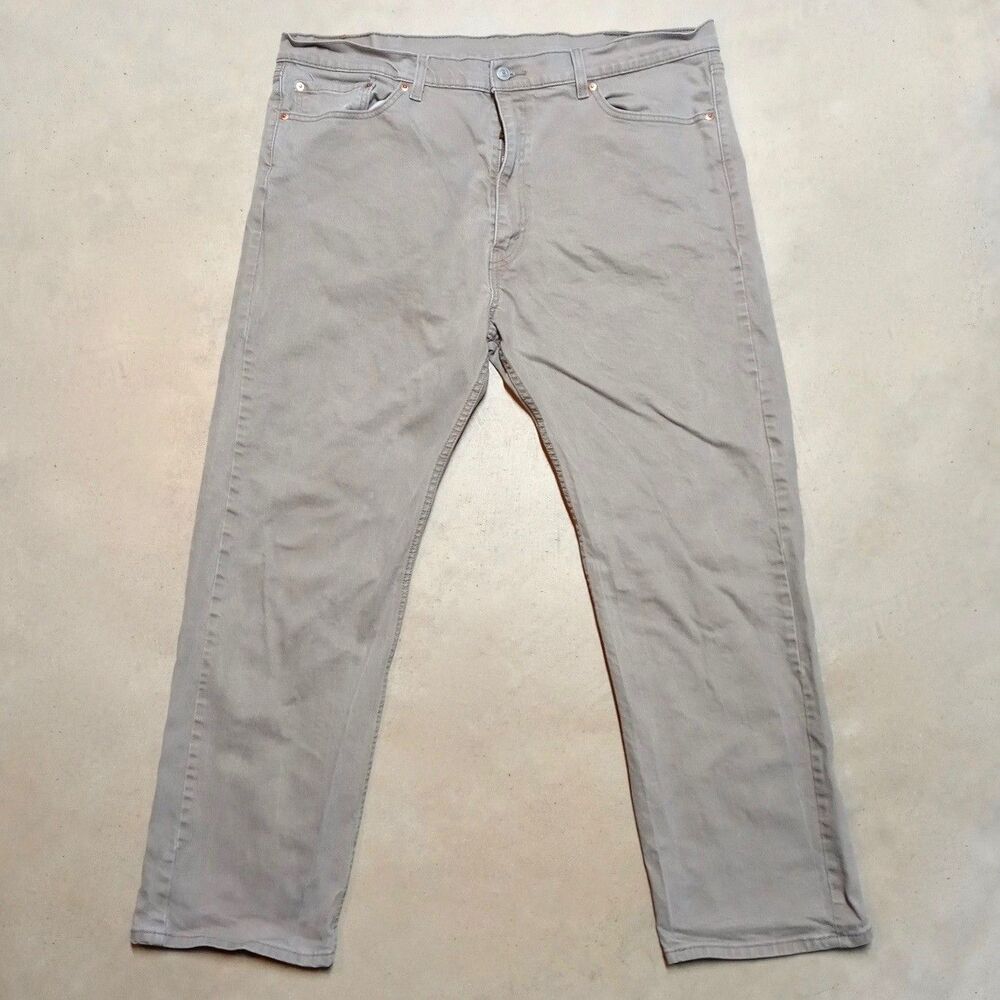 Levi's 505 Regular Fit Jeans Size 42x30 Straight Leg Denim Pants Beige Taupe